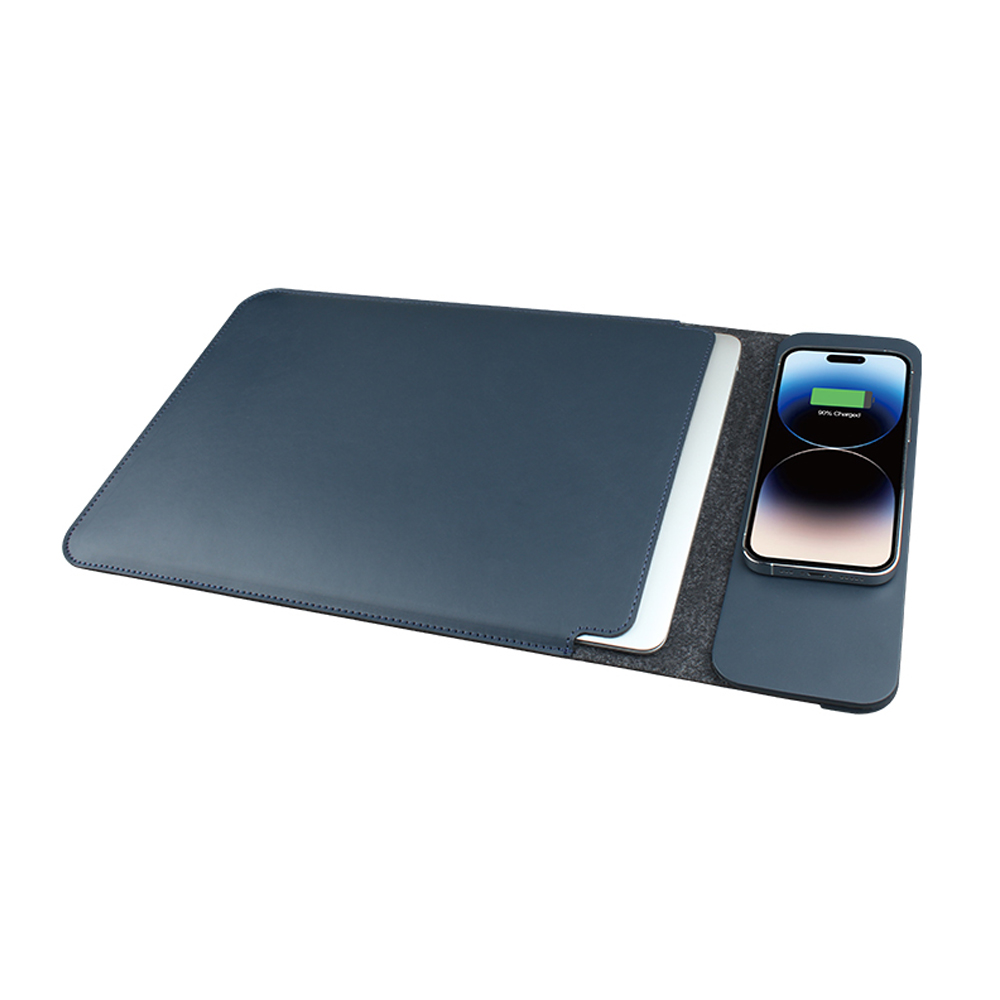 OEM ODM Portable 3 In 1 Luxury Textured Leather Wireless Charger Mouse Pad and Laptop Bag Storage Sleeve for iPads (MH-D89)