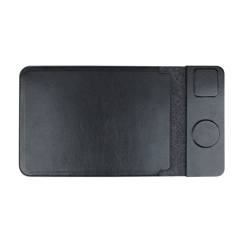 4 合 1 磁性无线充电器鼠标垫和笔记本电脑套，可定制 PU 皮革，适用于手机和耳机充电 (MH-D89B)