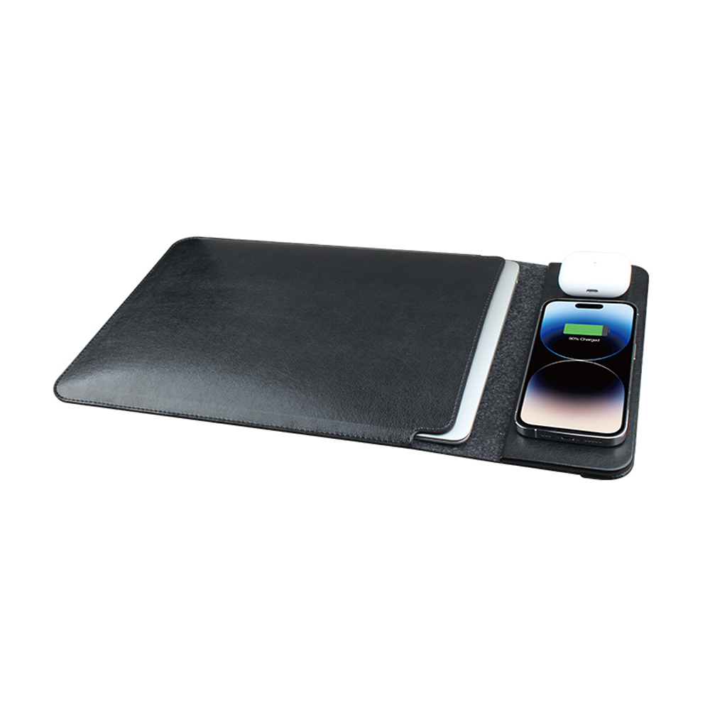 Tappetino per mouse e custodia per laptop con caricabatterie wireless magnetico 4 in 1 con pelle PU personalizzabile per la ricarica del telefono e degli auricolari (MH-D89B)