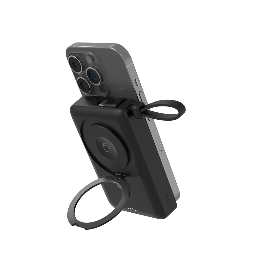 多功能 10000mAh 磁性 MagSafe 无线充电宝，带可折叠支架手机支架和内置电缆，适合所有设备充电 (MH-P80)