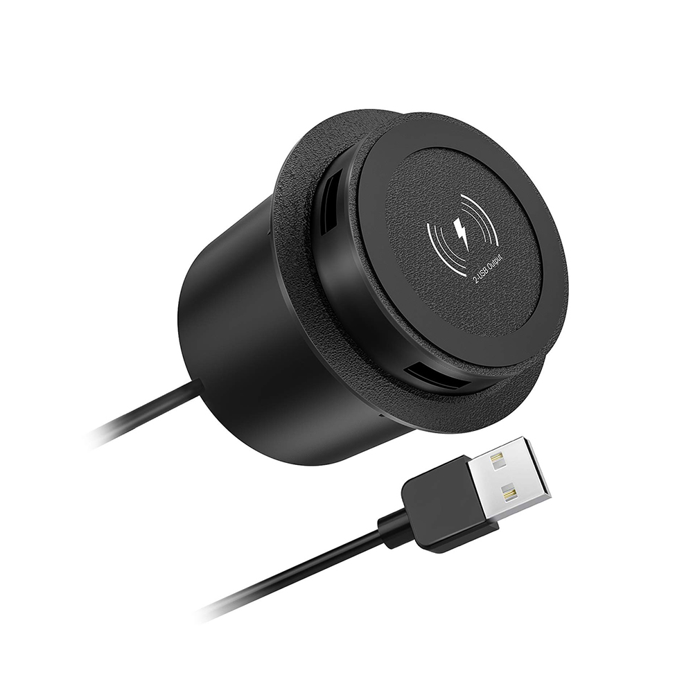 Factory-Direct Furniture Embedded Fast Wireless Charger with Pop-Up Design and Dual Built-In USB-A Outputs Wired Charging (MH-D22)