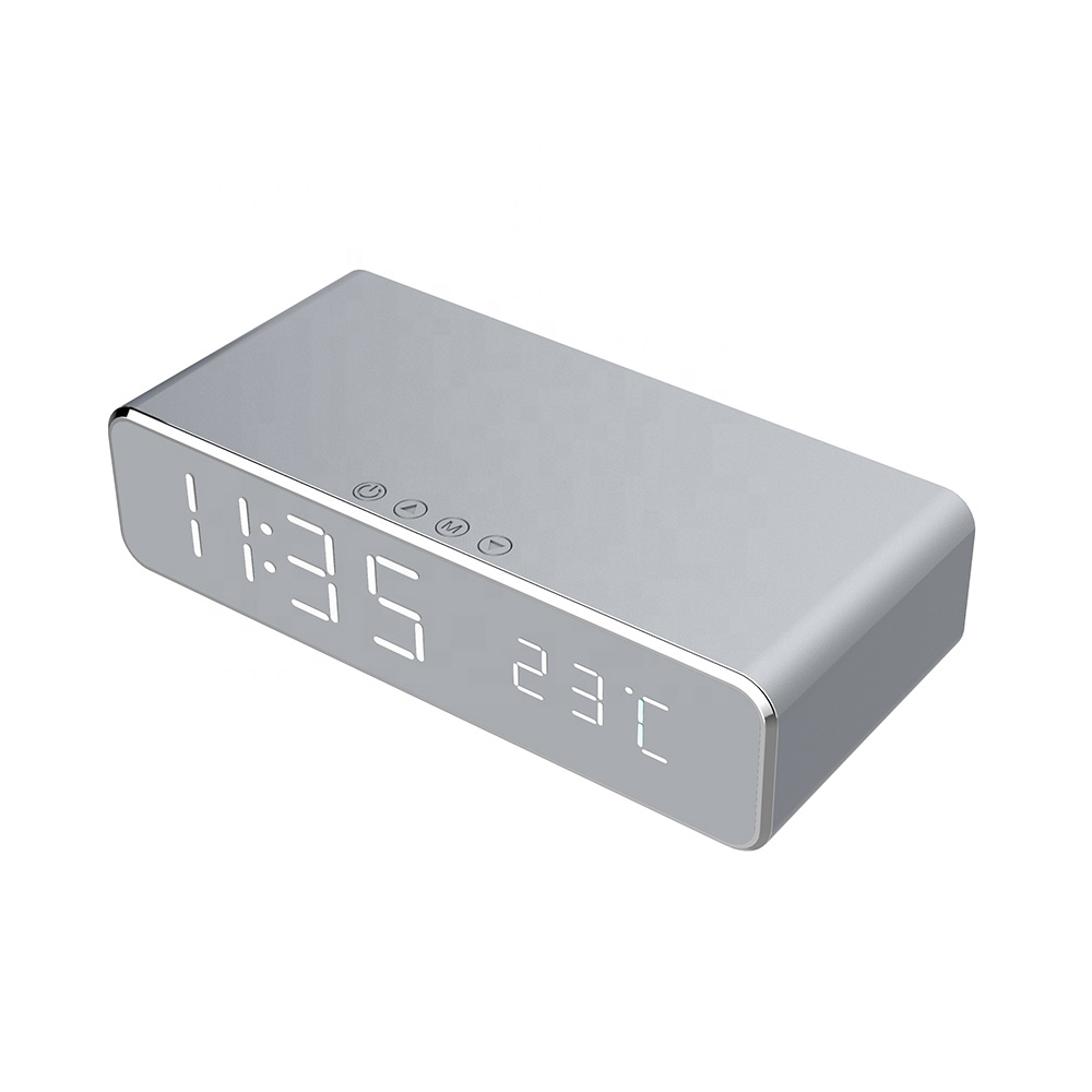 Réveil de charge sans fil direct d'usine et horloge de chargeur sans fil de bureau avec thermomètre F/C Date affichage numérique LED (MH-D65)