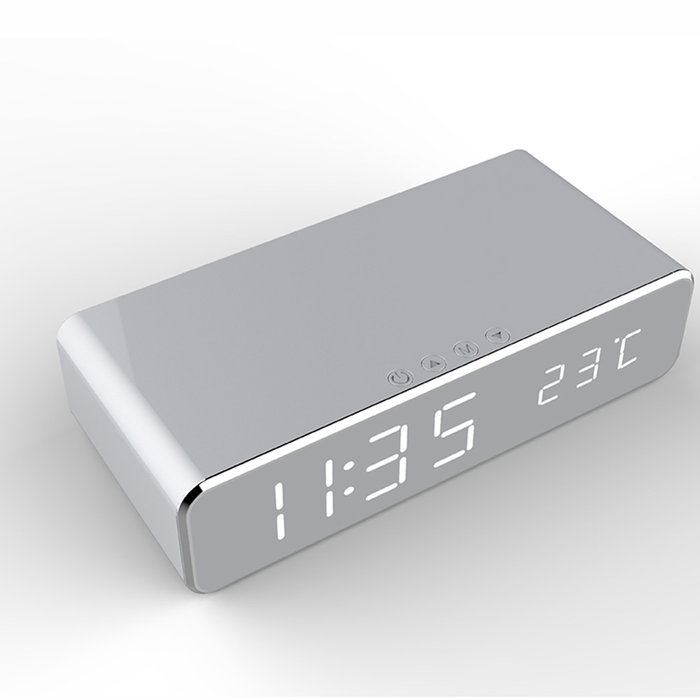 Réveil de charge sans fil direct d'usine et horloge de chargeur sans fil de bureau avec thermomètre F/C Date affichage numérique LED (MH-D65)