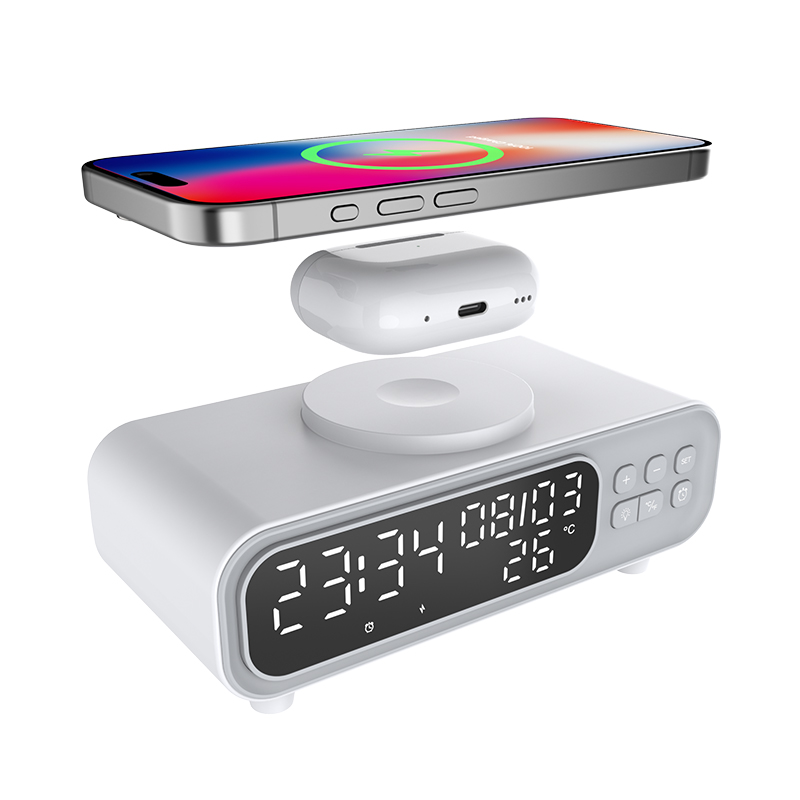 多功能无线充电闹钟，带温度计f/c日期LED数字显示用于台式机的使用（MH-D67）