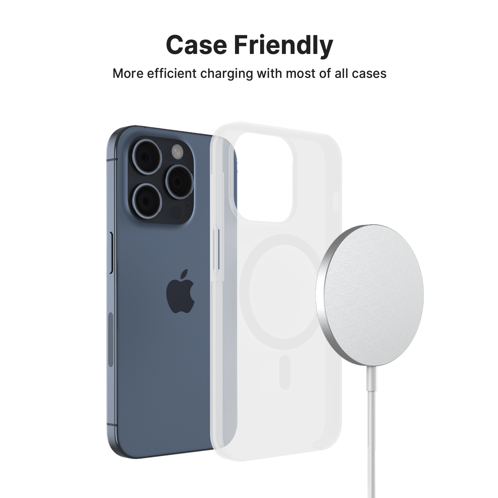 New Product Magnetic 15W Fast Wireless Charging Pad with Aluminum-Alloy Base and Built-in USB-A/USB-C Input Charging Cable (MH-D42)