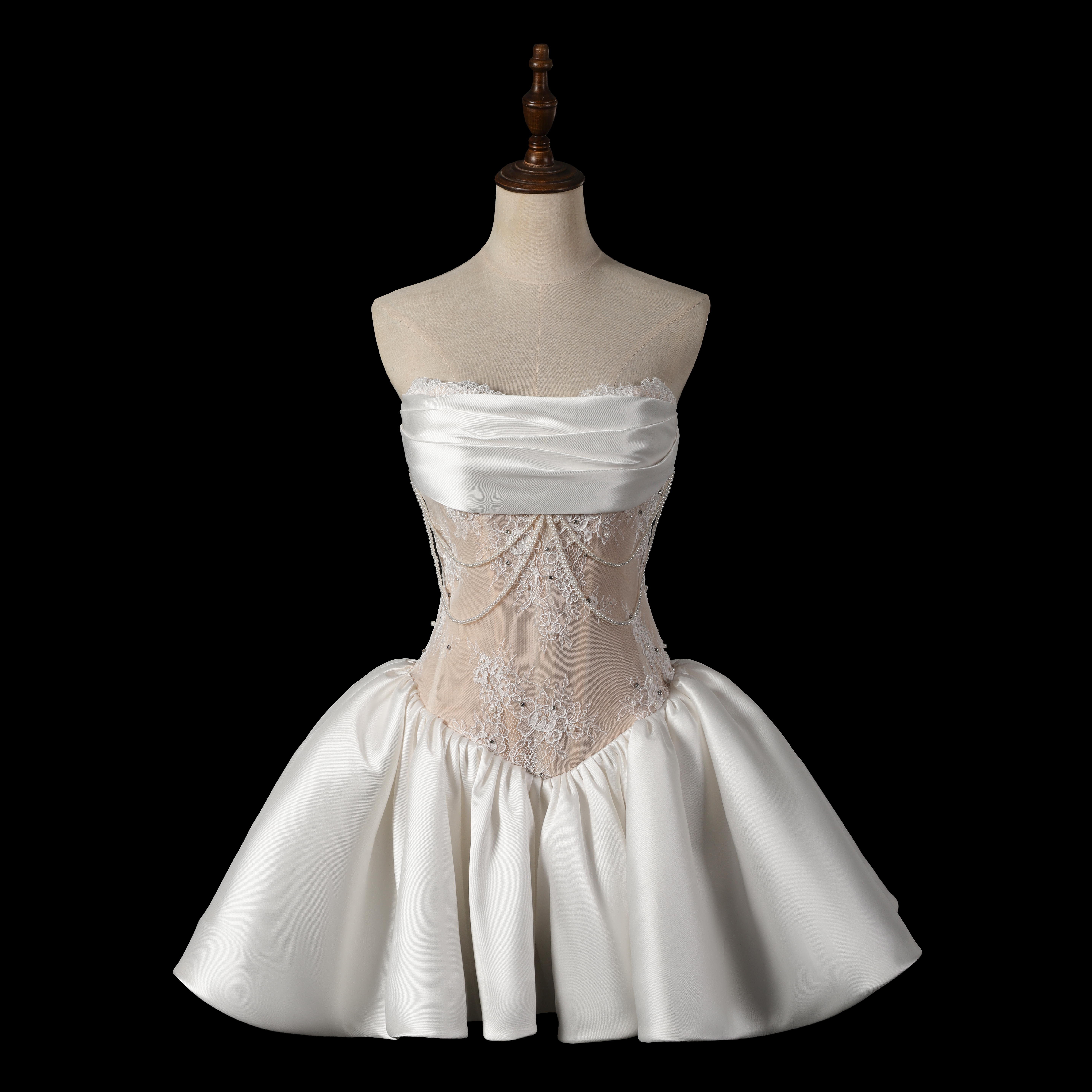 Vestido de novia corto sin tirantes sin tirantes de satén sin tirantes