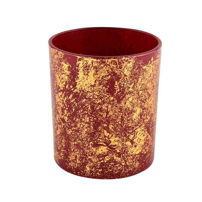 Wholesale gold printing dust and red glass candle jar with high quality