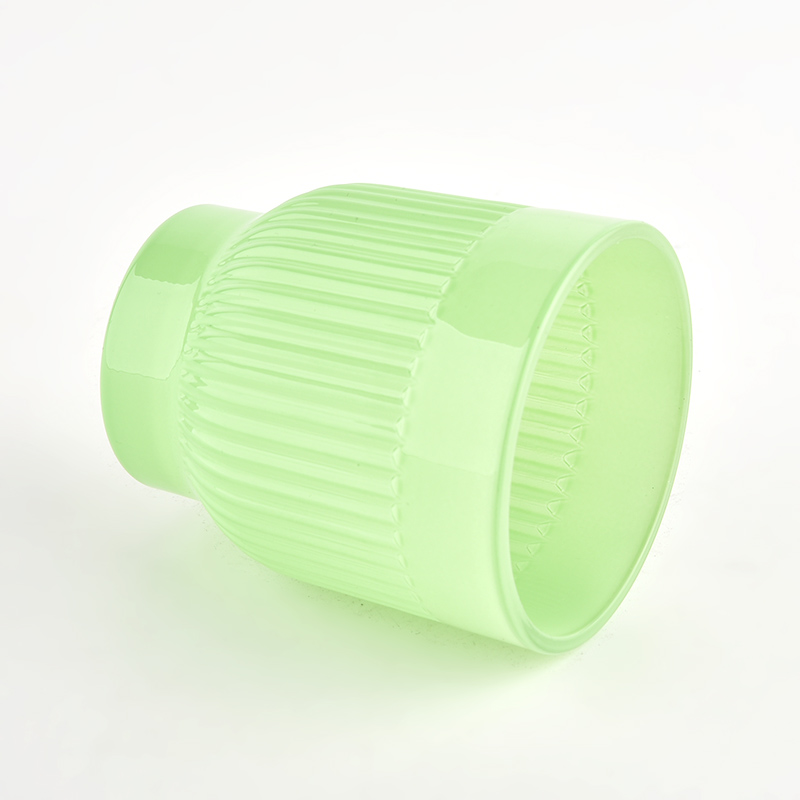 popular green glass candle vessel with stripes design candle holder