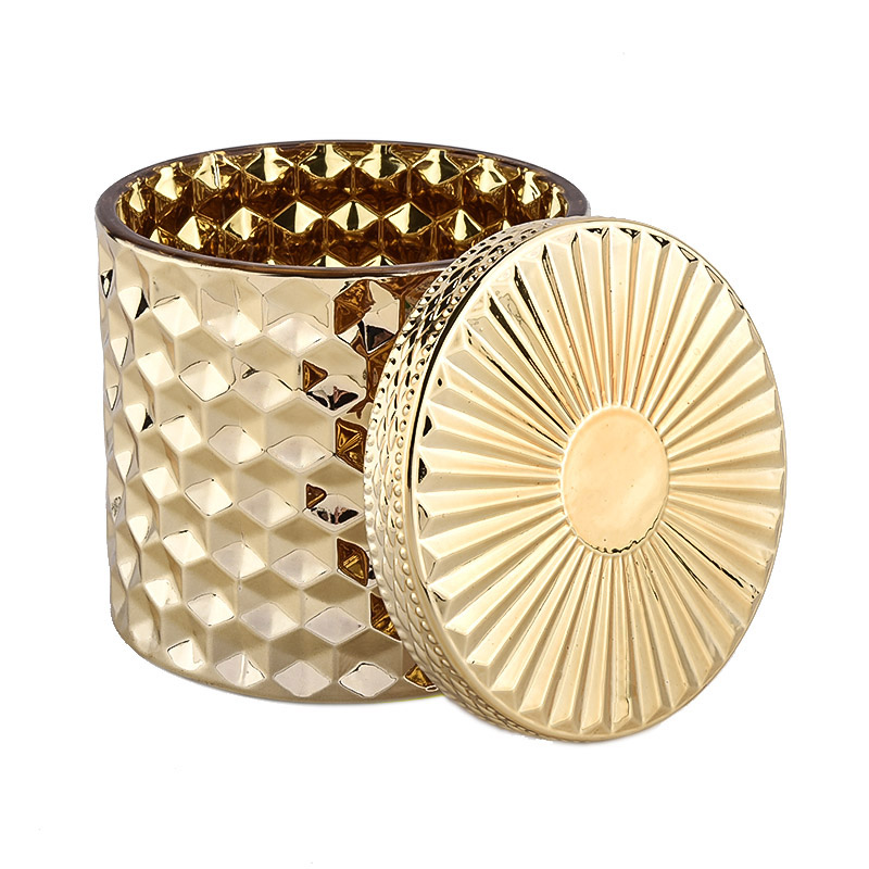 Luxury Gold Glass Candle Jar with Lids Diamond Glass Candle Containers