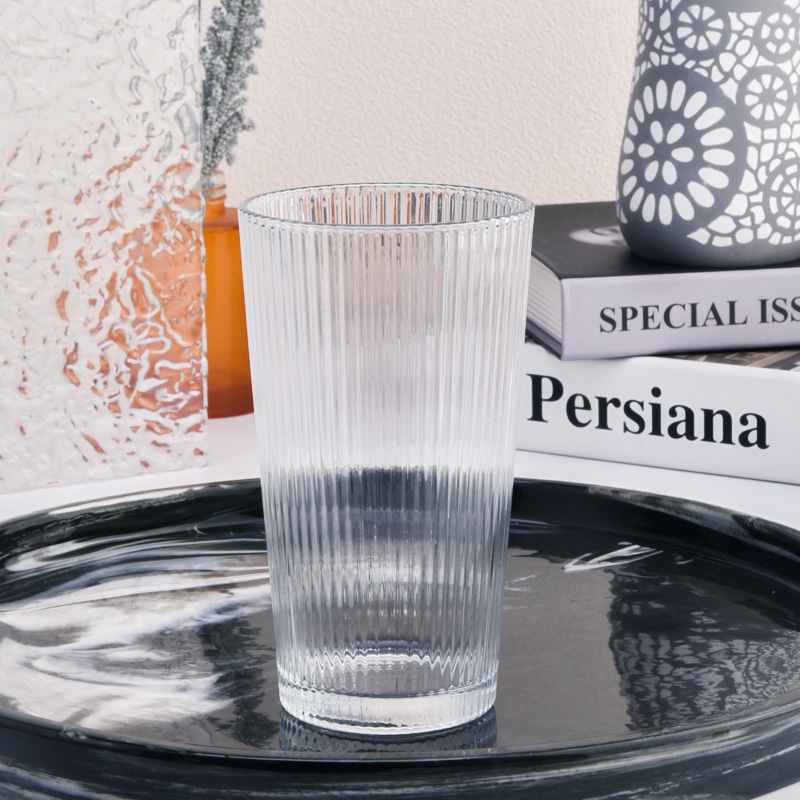 transparent glass candle jar tall stripe glass vessels wholesaler