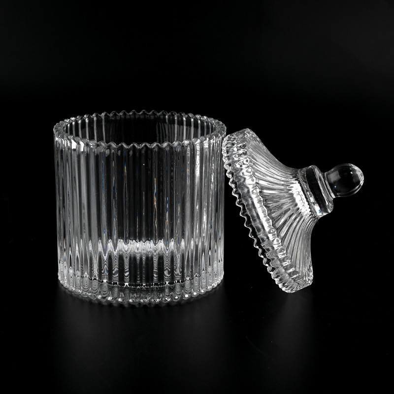 Striped Glass Candle Jar with Lids Wholesale