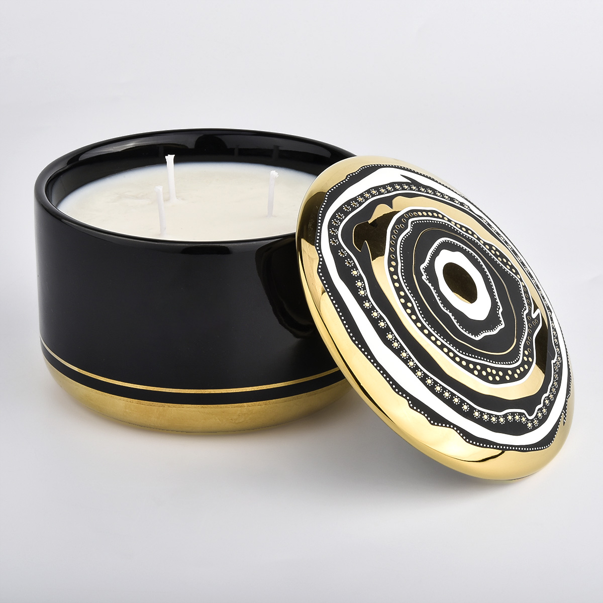 High-end Black Ceramic Candle Vessel with Lids Wholesale