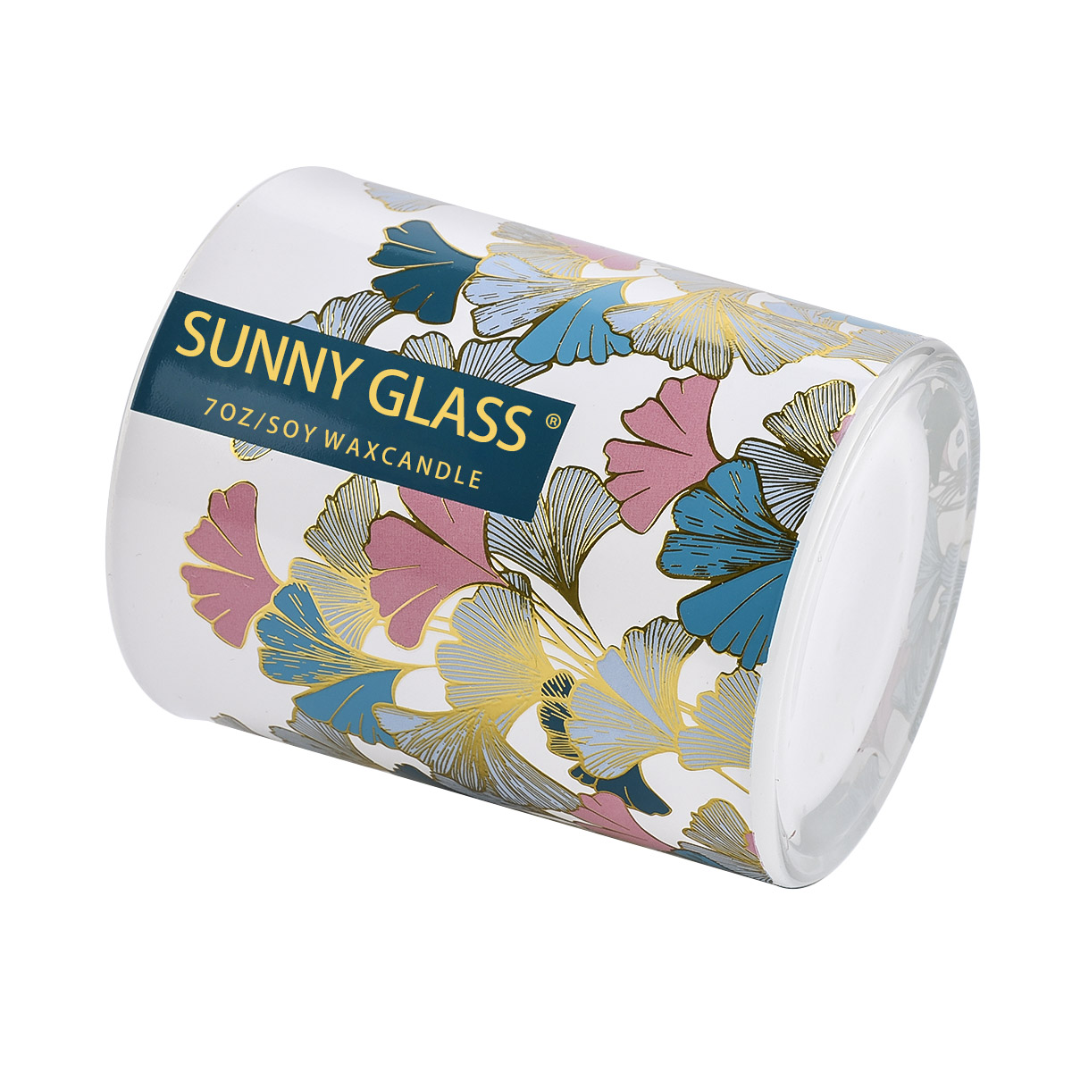 8 oz 10oz glass candle jar with leaf print design wholesale