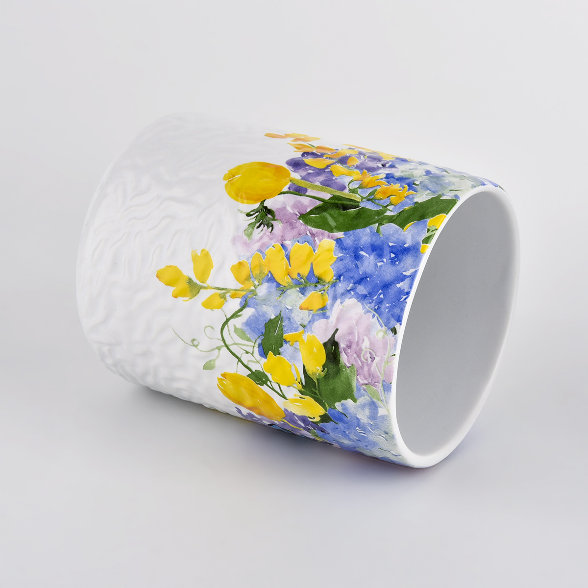 Custom ceramic jar for candles with flower wholesale