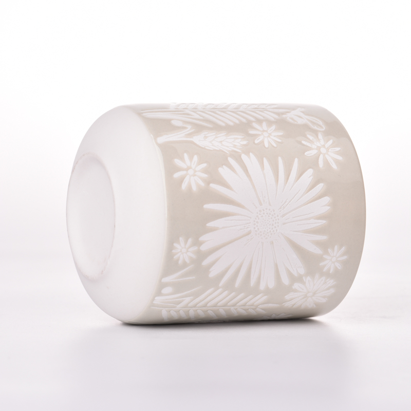 10 oz ceramic candle vessel custom embossed patterns candle ceramic jars