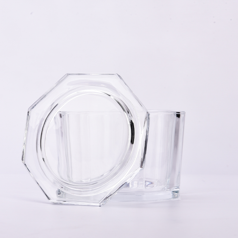 Hexagonal Glass Jar With Lids Glass Vessel for Candle Making