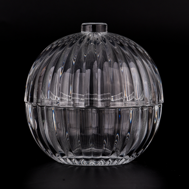 Ball Shaped Glass Candle Jar with Lids Ribber Glass Candle Holder with Lids