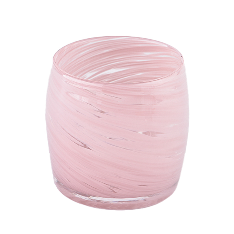 Empty Handmade Colorful glass vessel Large Cylinder Pinnk Glass Candle Jars
