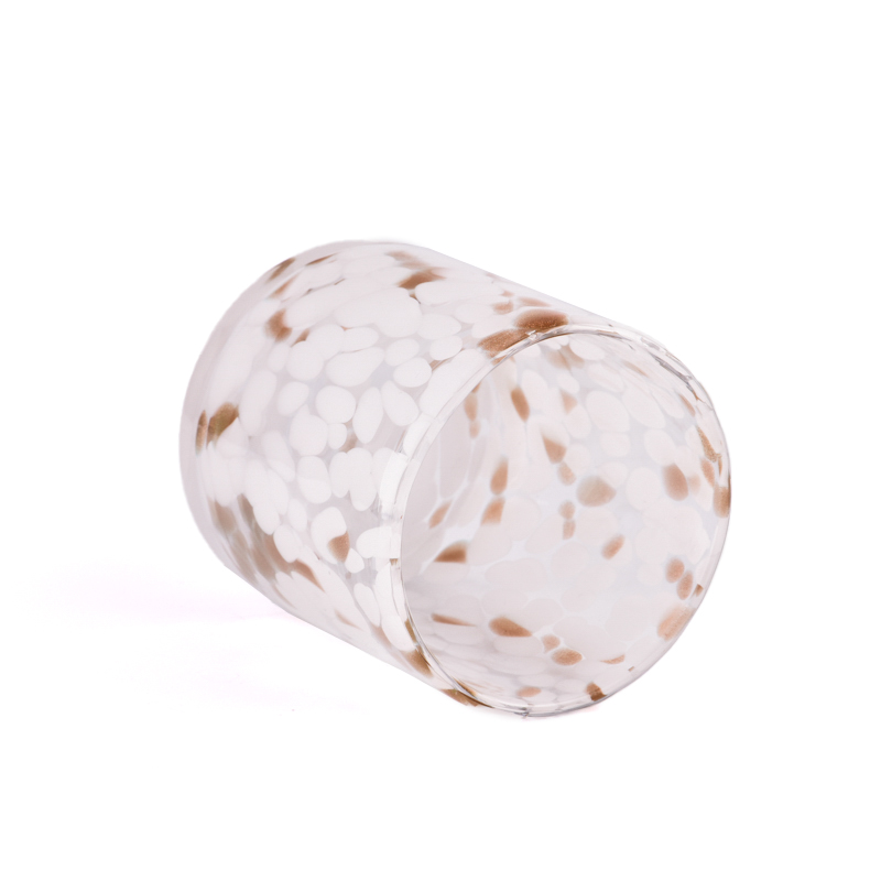 handmade empty glass candle jar white spot Glass Candle Holder