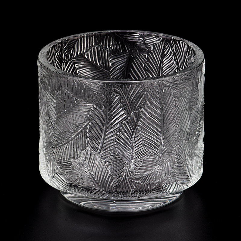 Leaf Pattern Embossed Glass Candle Vessels Popular Candle Glass