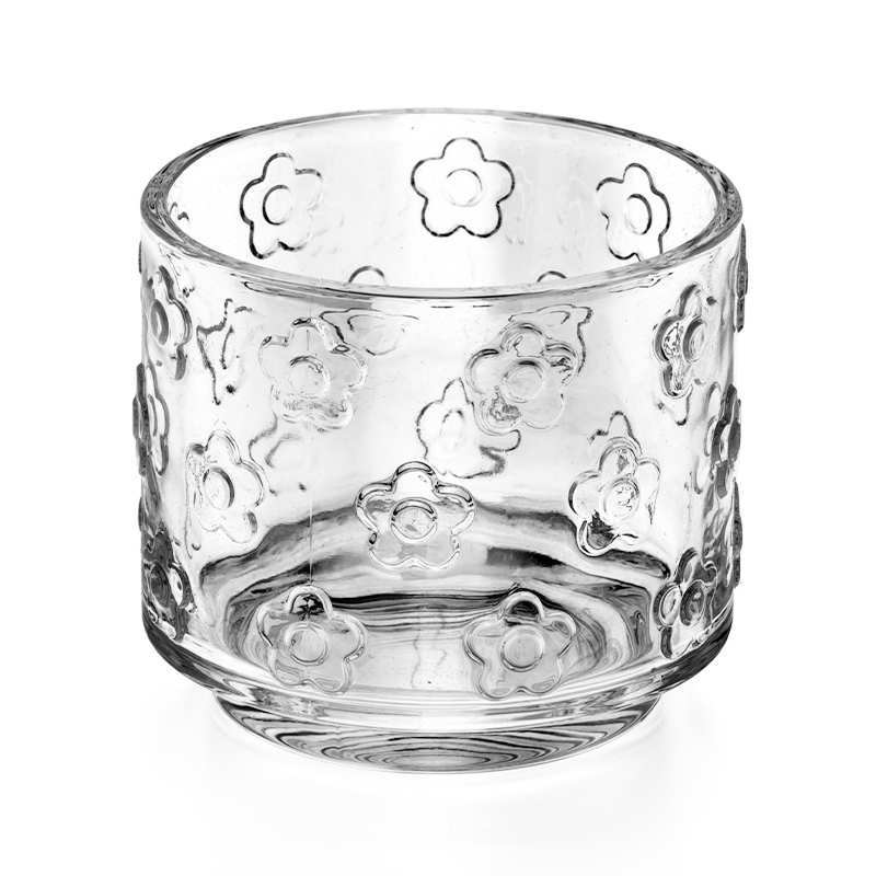 Beautiful Flower Pattern 455ml Glass Candle Vessels Wholesale