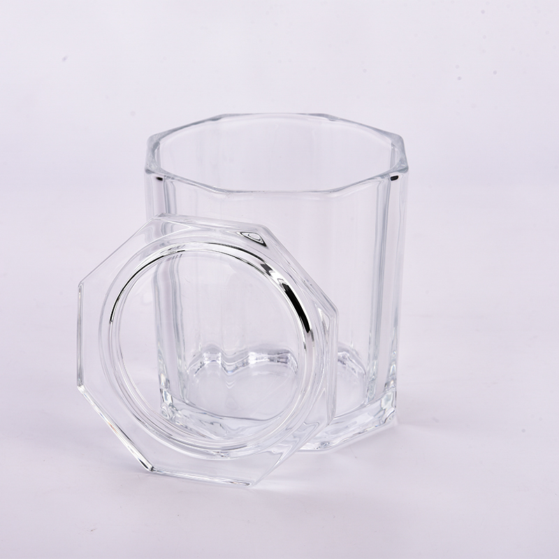 Hexagon Glass Candle Vessels with Lids Popular Hexagon Glass Jars