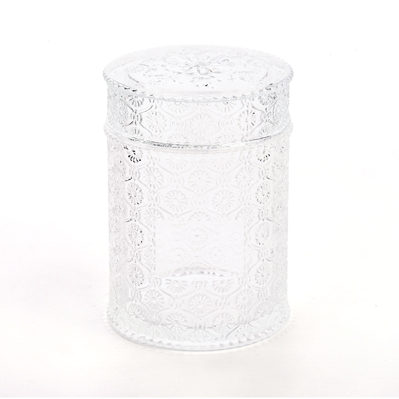20oz Jumbo Glass Candle Jar with Lids Embossed Glass Candle Vessels with Lids
