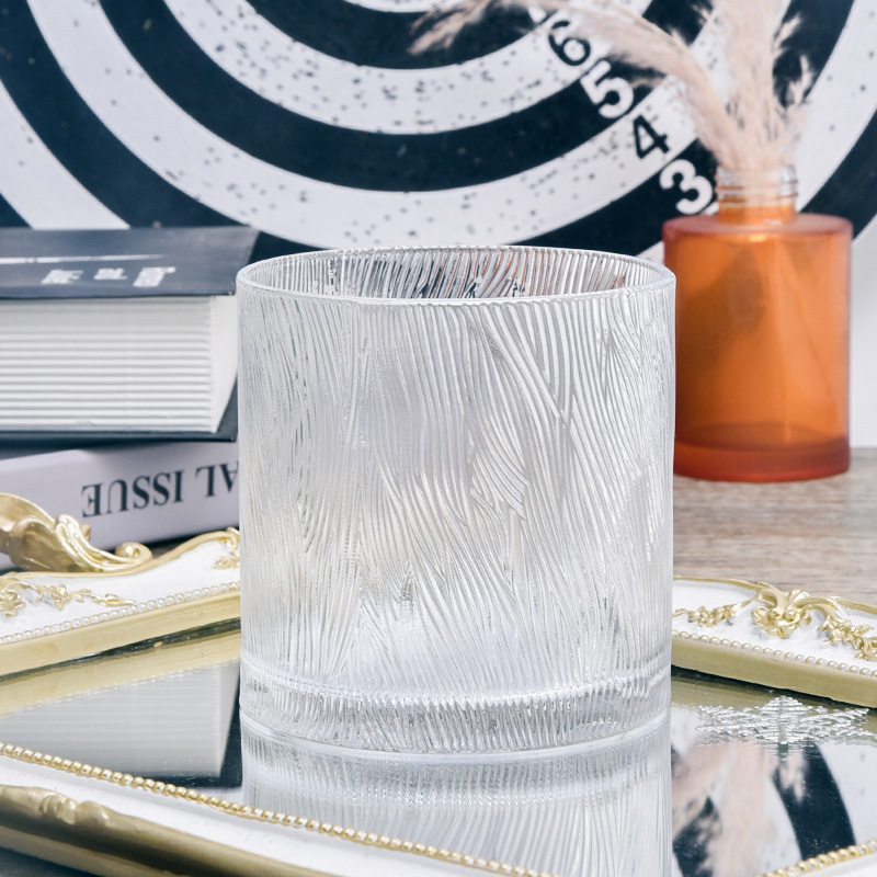 Custom Color Tree Pattern Glass Candle Holder Popular 590ml Tree Embossed Glass Candle Jars