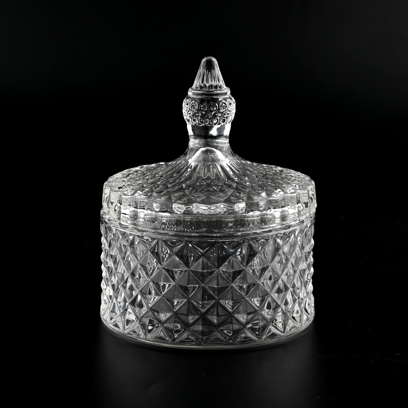 Classic GEO Glass Candle Jar with Lids Custom Color 300ml Glass Candle Vessels