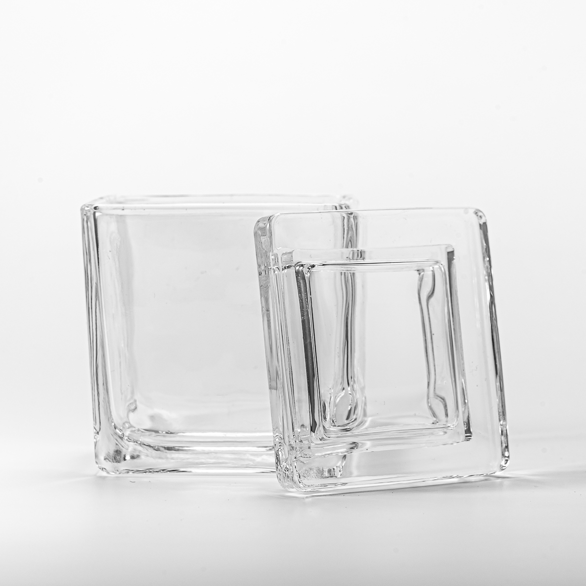 Wholesale square clear glass candle jar with glass lid