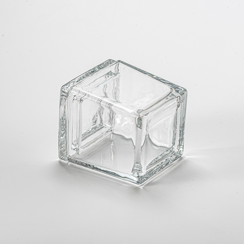 Wholesale square clear glass candle jar with glass lid