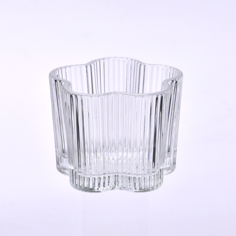 Flower Shape Glass Candle Jars Ribber Glass Candle Holders Stripe Candle Glass Wholesale