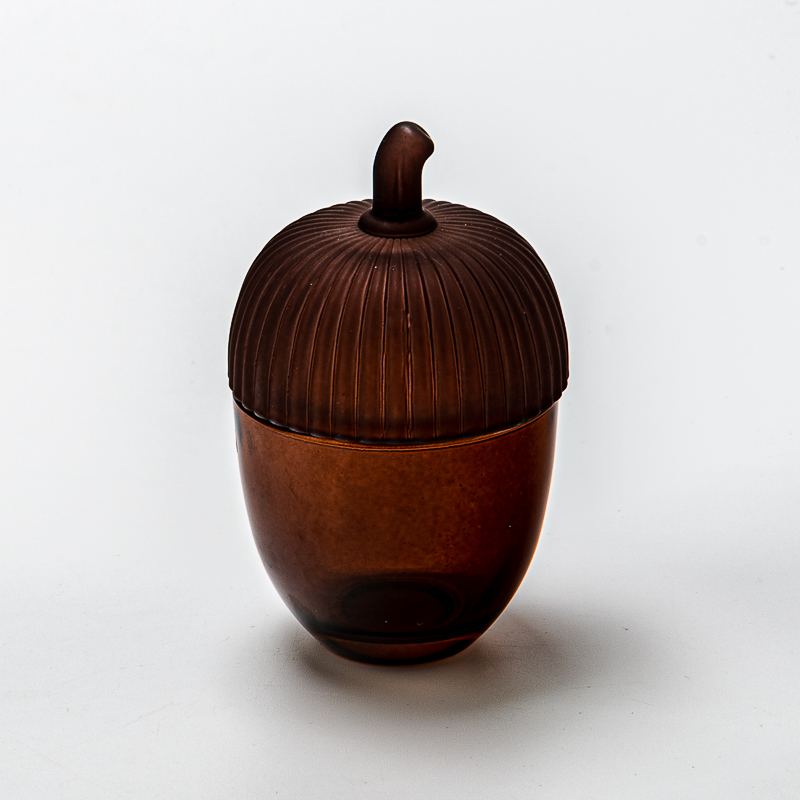 brown unique shape glass candle jar with lid