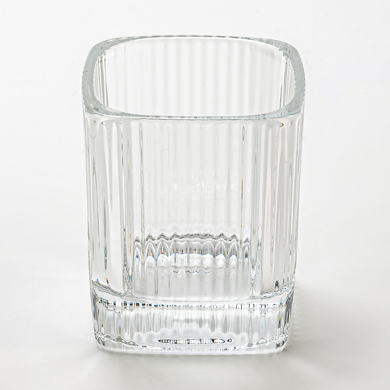 square shape glass candle vessel with stripe