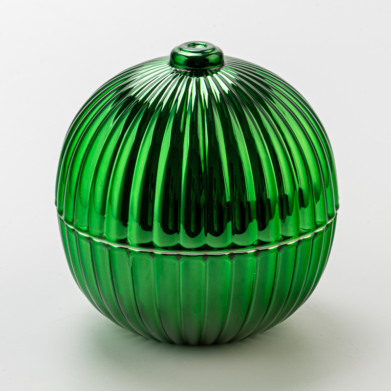 Green Round Ball Glass Candle Vessels With Lids Wholesale