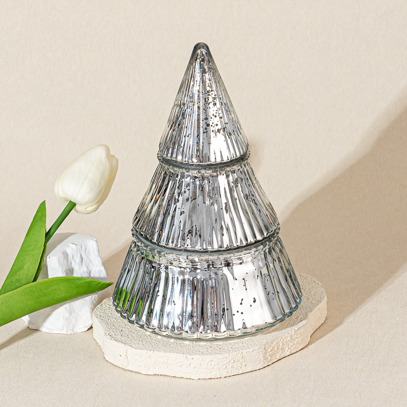 Christmas Tree Glass Candle Vessel with Lids with Home Decor