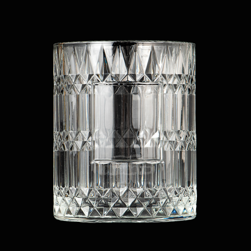 20oz GEO Glass Candle Jars Embossed Pattern Glass Candle Vessels