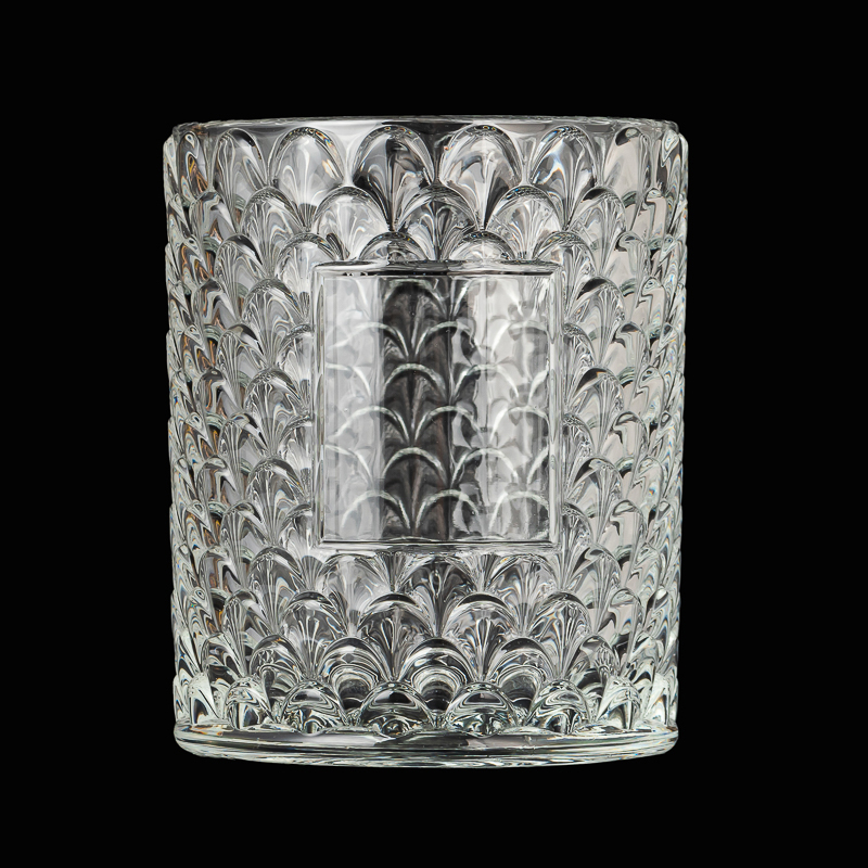 Fan Patten Glass Candle Jars New Arrival Fan Embossed Glass Candle Holders