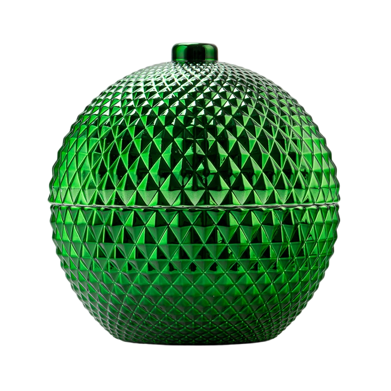 Wholesale Embossed Ball Shape Glass Candle Jar with Lid Decorative