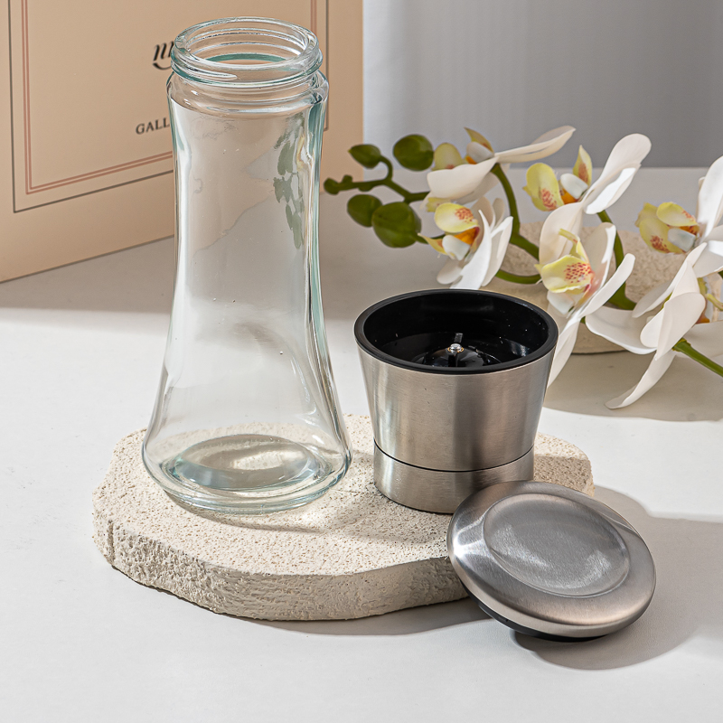 hot sales empty pepper mills glass bottle with grinding cap