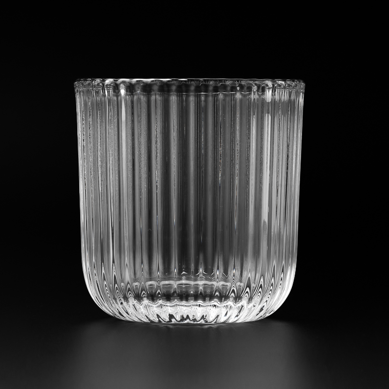Wholesale thick walled glass candle jar with stripe