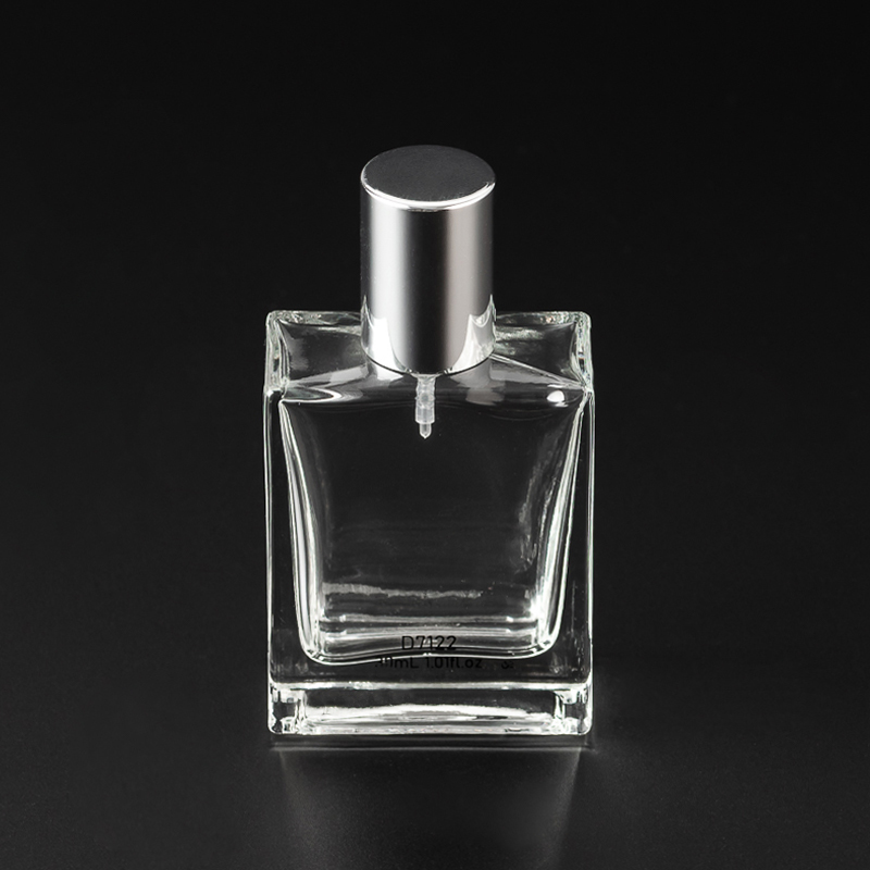 30ml Square Clear Glass Perfume Bottle with silver cap