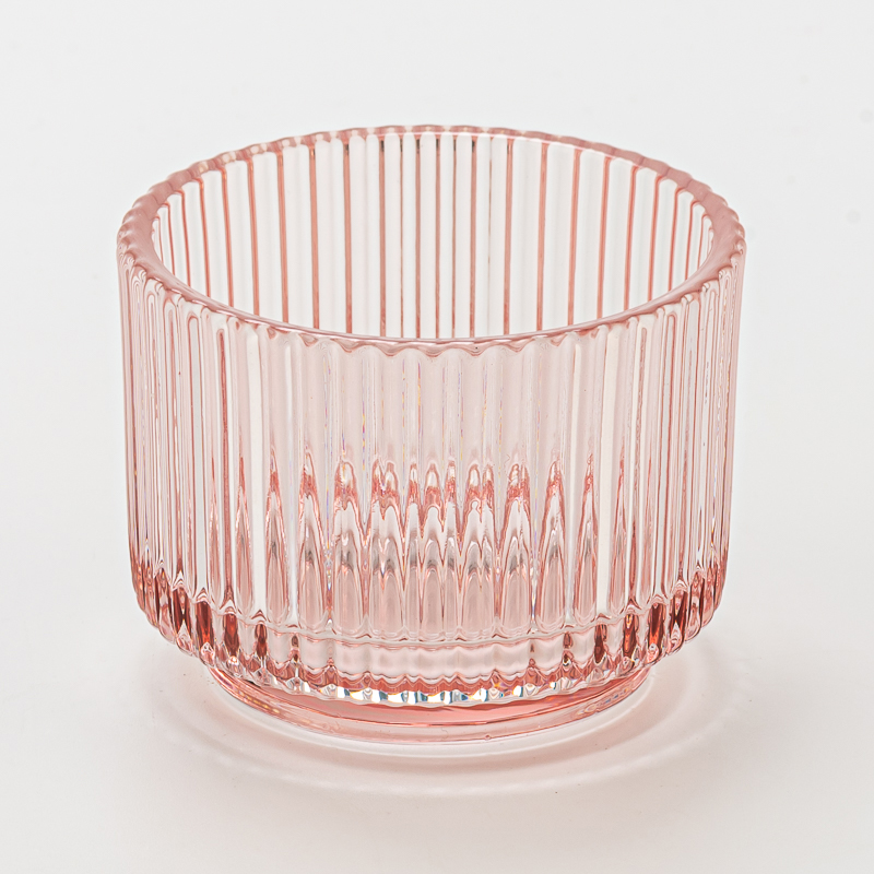 Pink Stripes color glass candle jar with step Valentine's Day