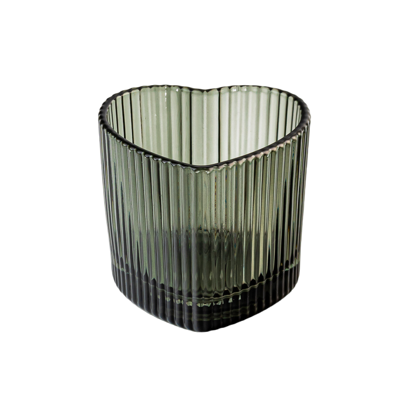 Heart Shape Stripe Design Glass Vessel Candle Jars for Wholesaling