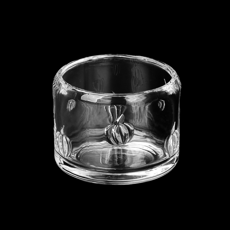 Round pumpkin pattern Candle Container Clear Glass Jar Candle Holder with Christmas
