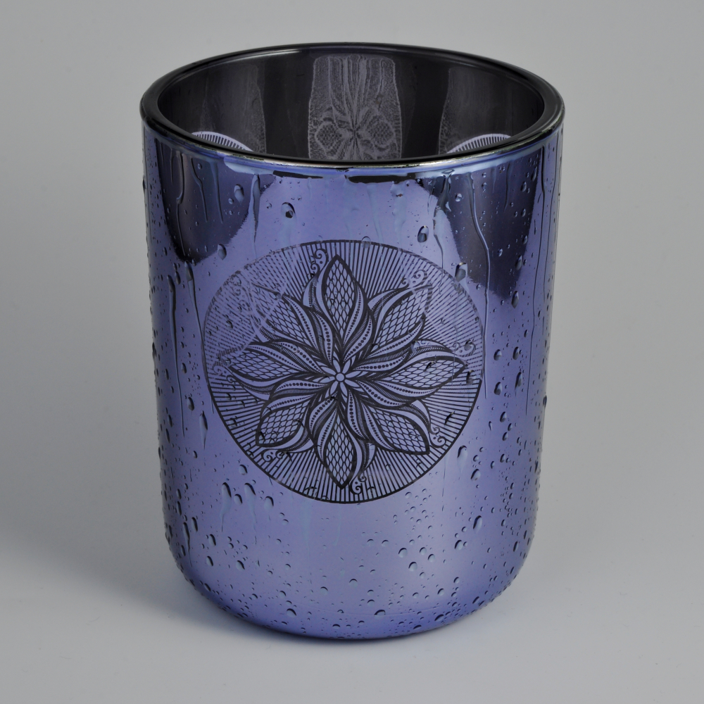 Raindrop Laser Pattern Glass Candle Jar With Round Bottom