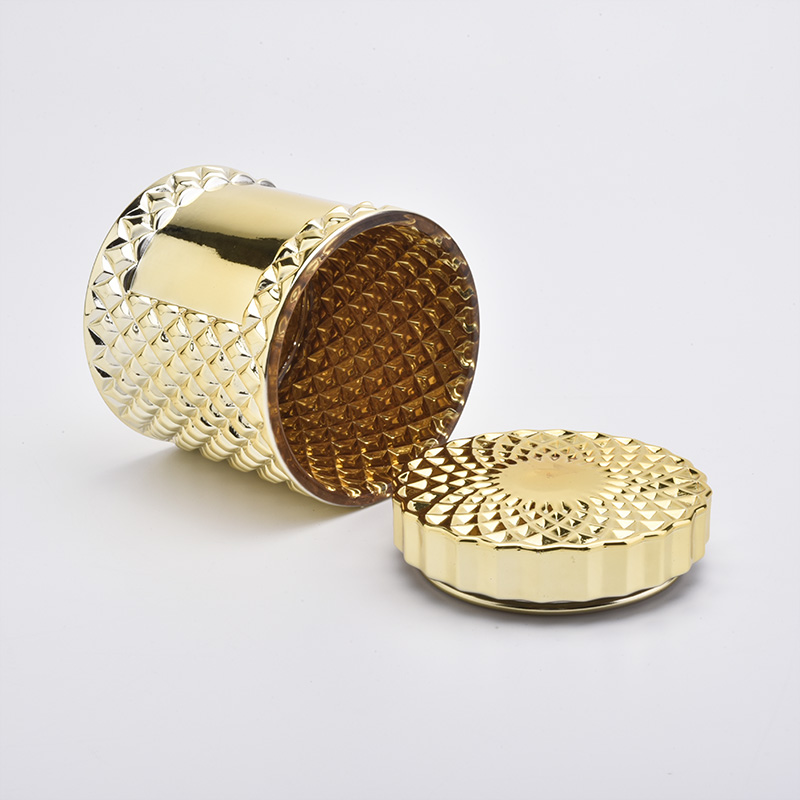 Luxury Gold Electroplating Glass Candle Holder With Lids