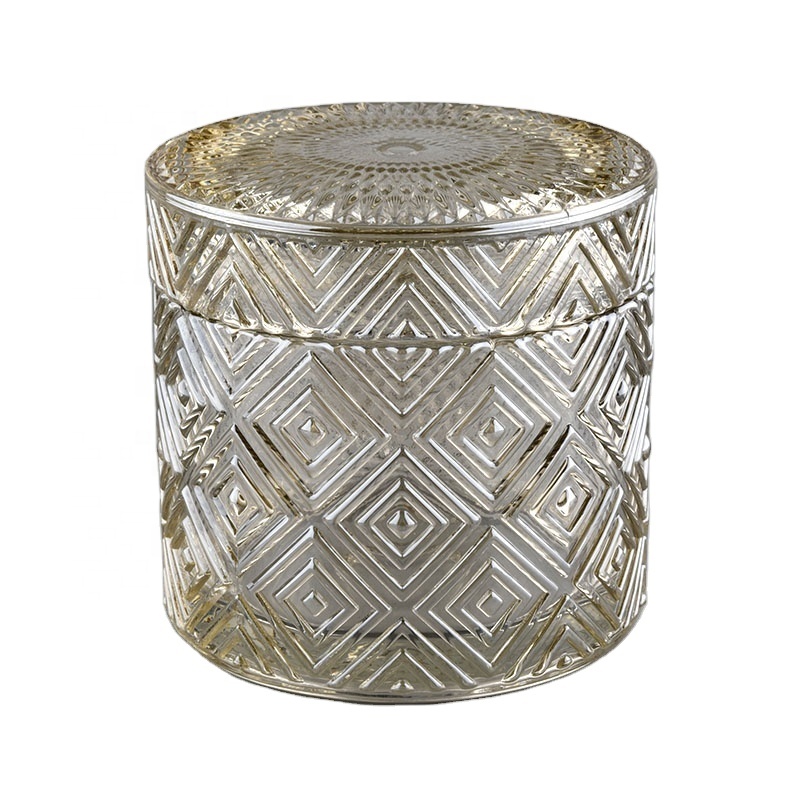 Ion Plating Geo Cut Candle Glass jar With Lids wholesale