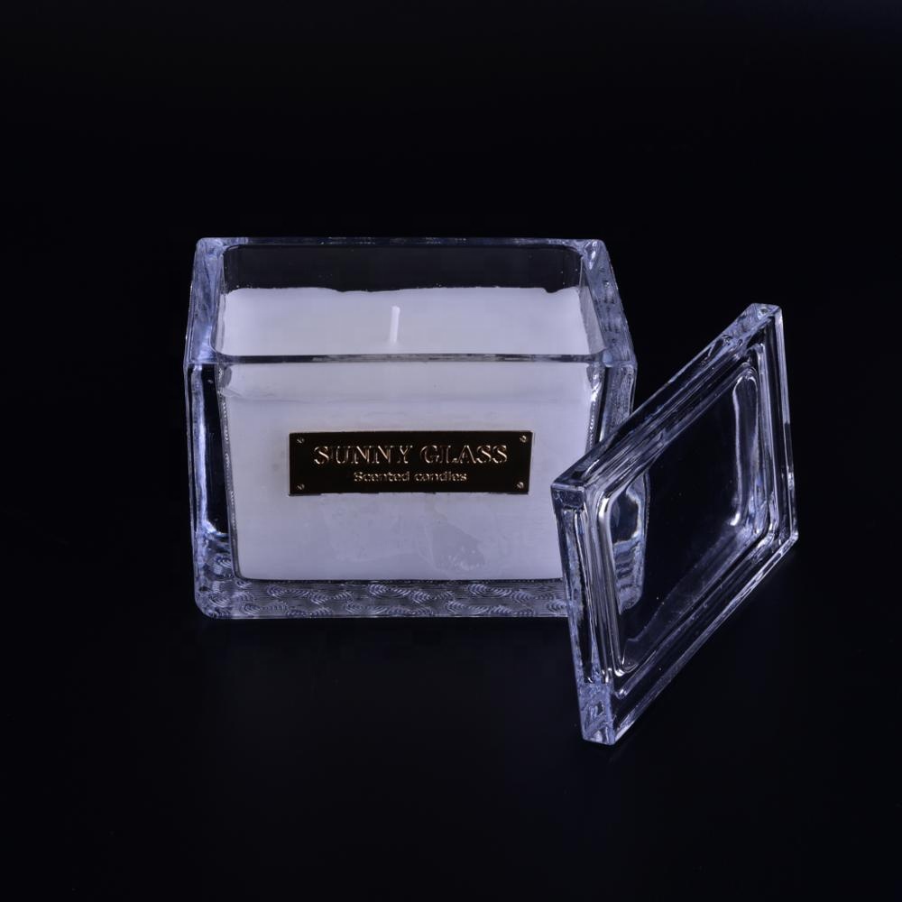 Luxury High Quality Rectangle Glass Candle Jar With Lid