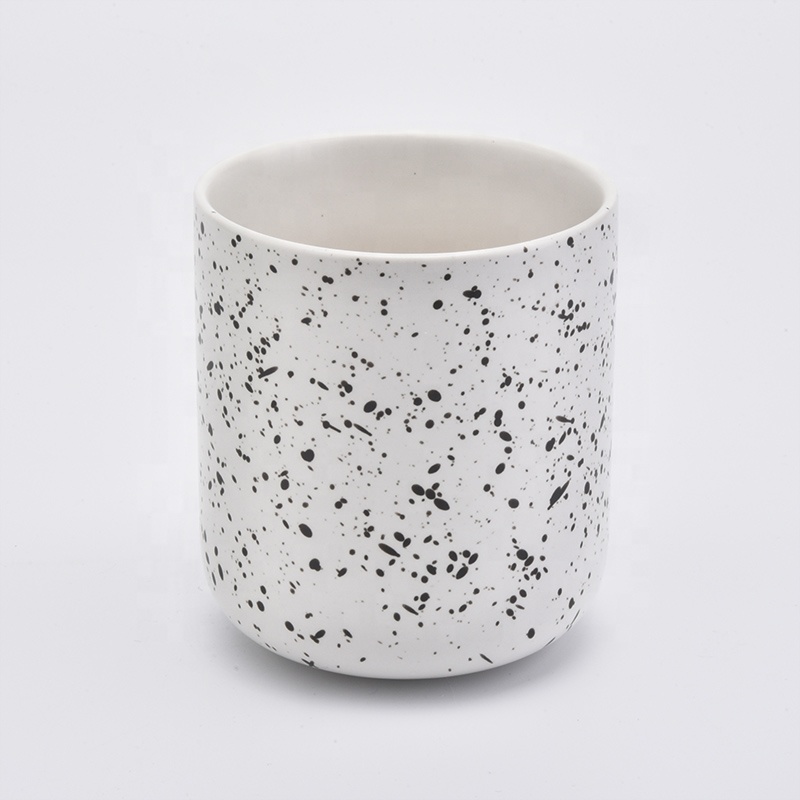 Popular Shaped Ceramic Candle Jars With Glaze Water Specking